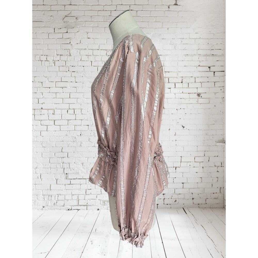 Current Air Womens Dressy Boho Metallic Striped Peplum Ruffle Blouse Size Large - Picture 3 of 8